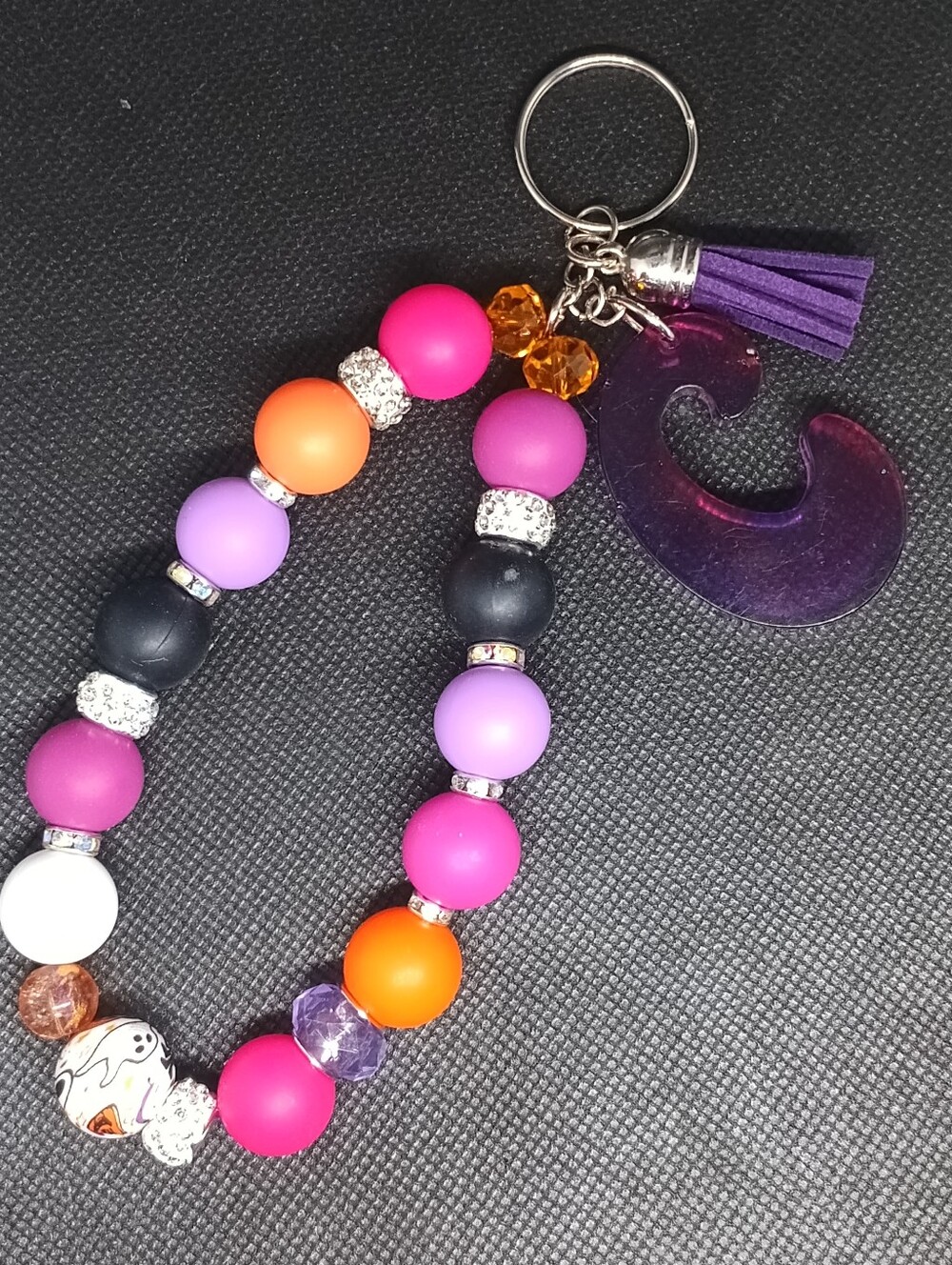 Beaded Purple Pink Orange Keychain Wristlet with Tassel